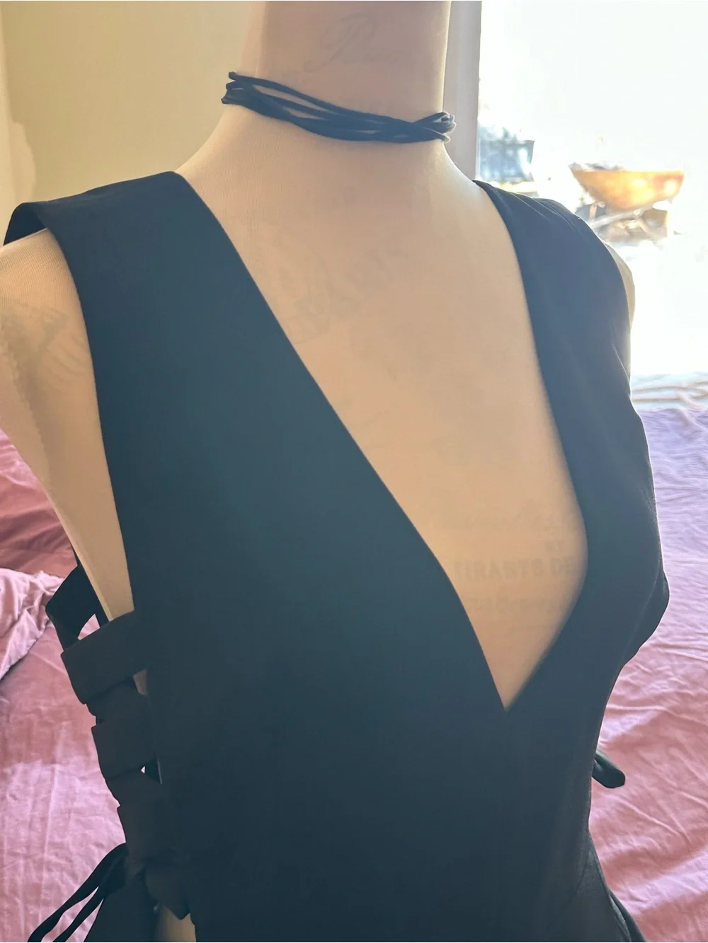 BCBGMaxAzria Black Backless V-Neck Lace-Up Dress - Picture 2 of 10